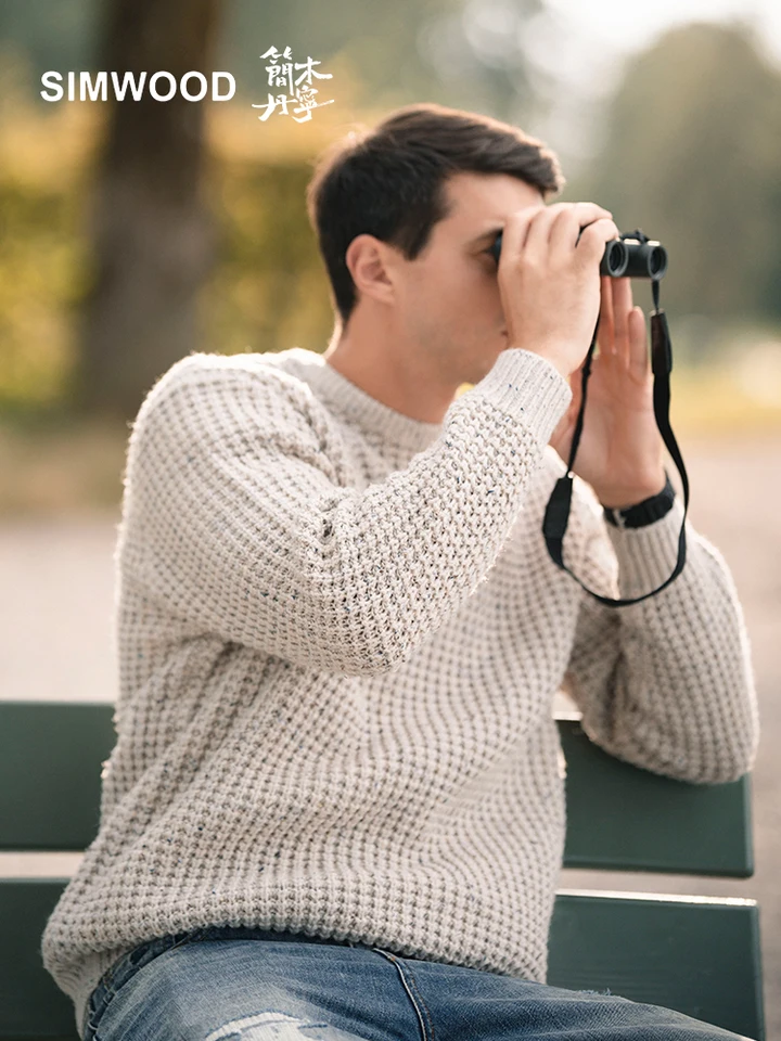 Simwood High Standard 2024 Jeseň zima nová nadmerná nadmerná nadmerná nadmerná nadmerná nadmerná výška 3 rozmery vlnená zmes Sweater Men Plus veľkosť teplých plechoviek