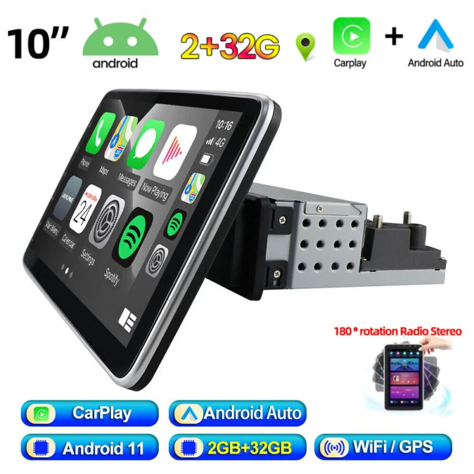 Single 1 Din Rotatble 10 -palcový dotykový obrazovka Android 10.1 Stereo rádio GPS 2+32 GB FM Multimediálne video MP5 No DVD Player