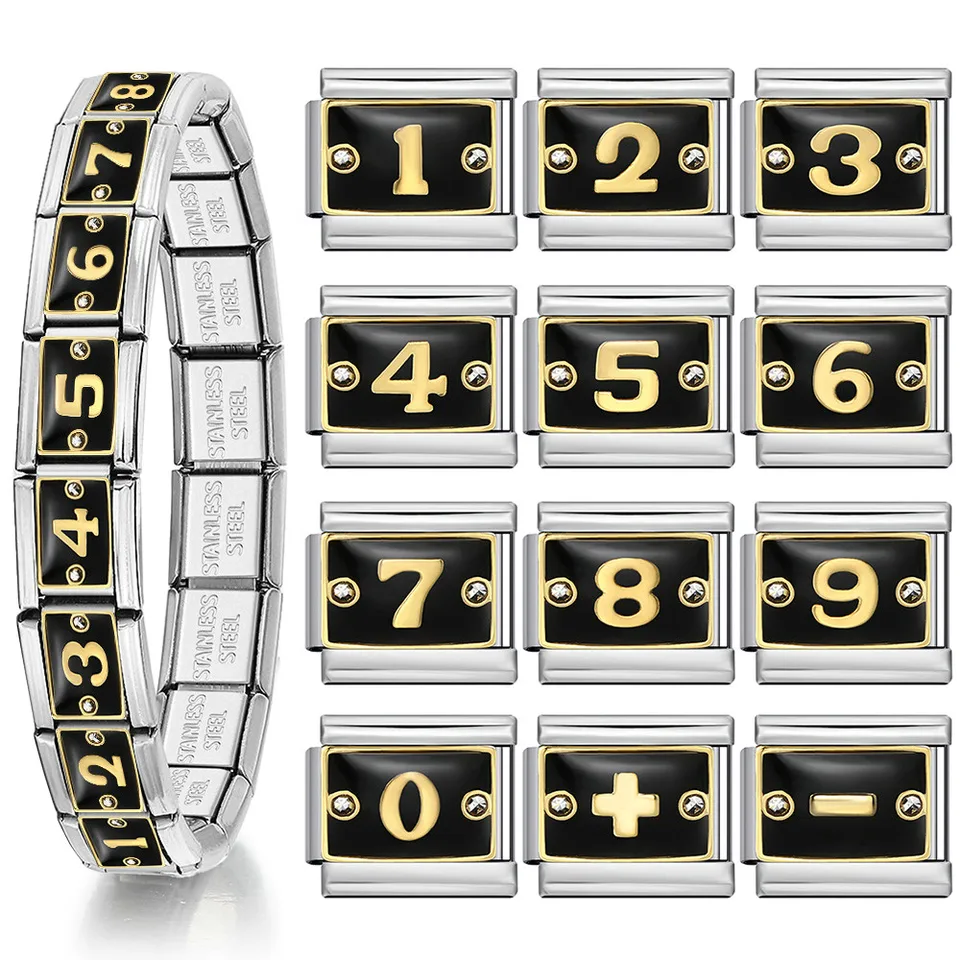 Single Y2K Lucky Number Talianske kúzlo náramok zirkon zirkon z nehrdzavejúcej ocele Elastic Link Chain