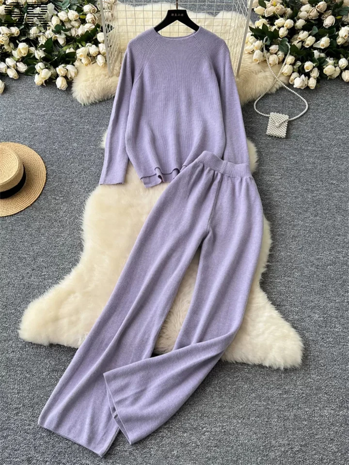 Singreiny hrubá zimná pletená pletená 2ks obleky Ženy o krk s dlhým rukávom Cashmere Sweater+nohavice 2024 Kórejský štýl Homewear 2ks súpravy 2ks