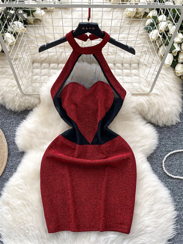 Singreiny Sexy Club Mini šaty srdiečko v tvare žien bez rukávov Temperament Bodycon Slim Fashion číry halebný nočný večierok šaty