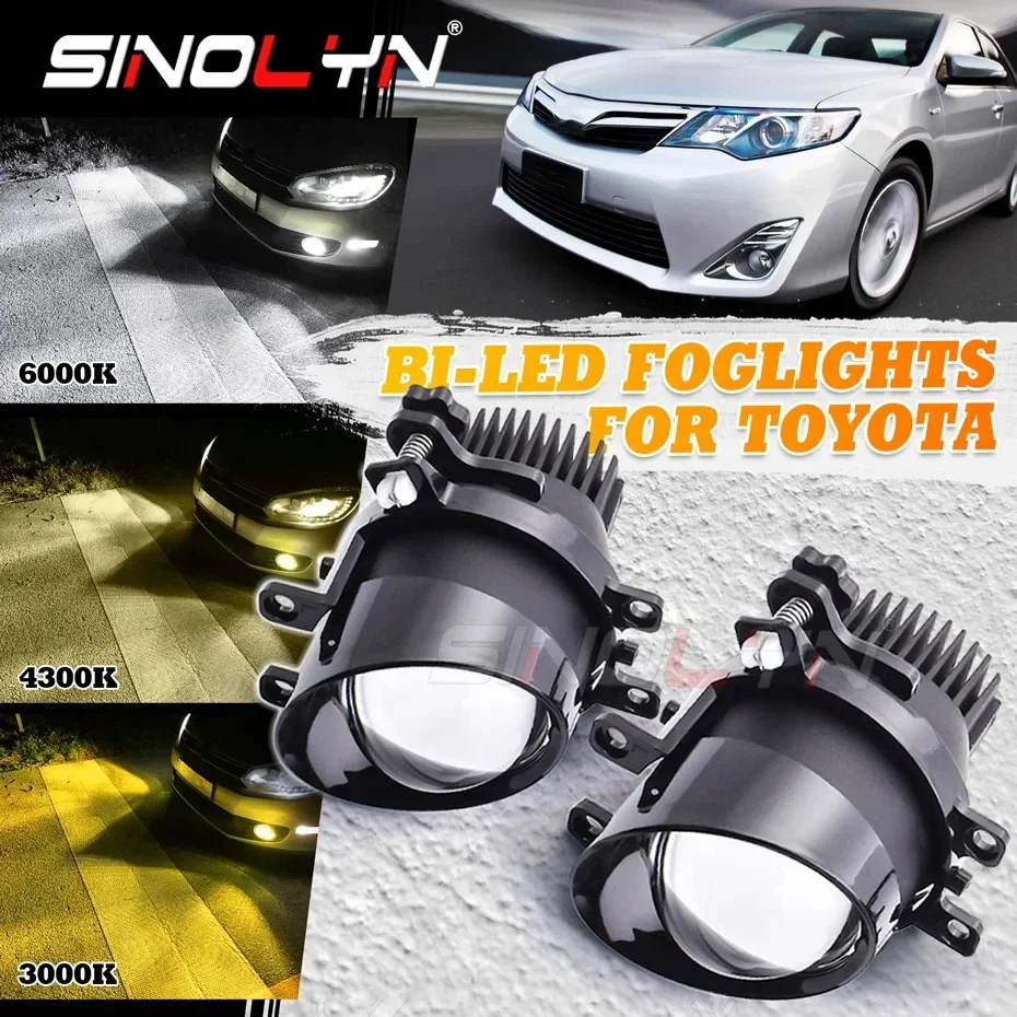 Sinolyn BI LED hmlové svetlá Tricolor PTF pre Toyota Corolla/Yaris/Hilux/Camry/RAV4/Prius/VIOS 5500K 4300K ​​3000K LED objektív LED projektor