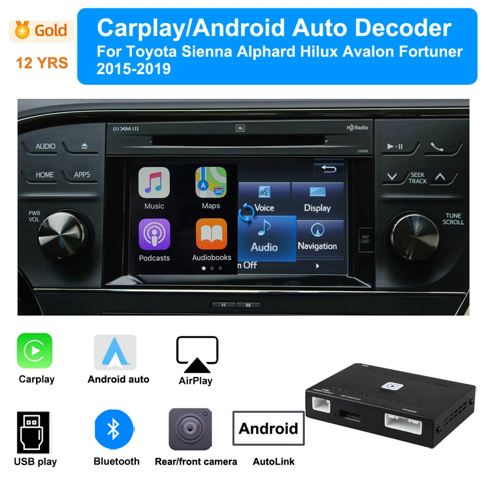 Sinosmart CarPlay Android Auto Decoder Box pre Toyota Old Radio Screen Monitor Sienna Tundra Hilux Avalon Fortuner 2015-2019