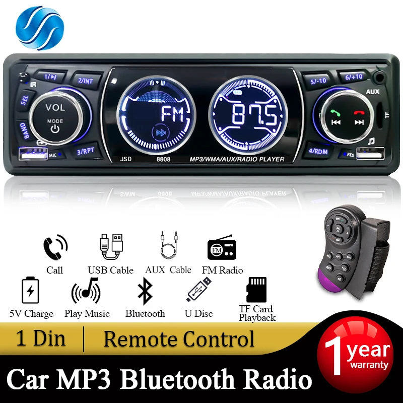 Sinovcle Car 1Din Radio Audio Bluetooth Stereo MP3 prehrávač FM prijímač 60WX4 podporuje nabíjanie telefónu Aux/USB/TF v Dash Kit