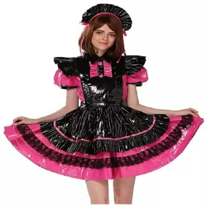 Sissy Girl PVC Lockable Dress Maid Cosplay na mieru roztomilý transgender človek