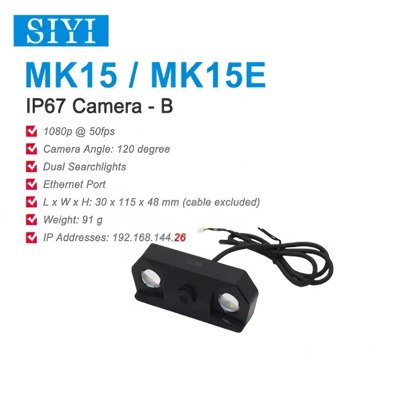 Siyi MK15 IP67 Fotoaparát nepremokavý FPV Fotoaparát 720 30 snímok za zaostrenie Ethernet Port IP fotoaparát s dvojitým svetlometom