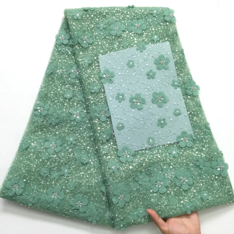 SJD Lace Green African Tulle Lace Lace Tkanina 2024 NOVÝ Nigérijský 3D motýľ francúzsky sieťový šnur