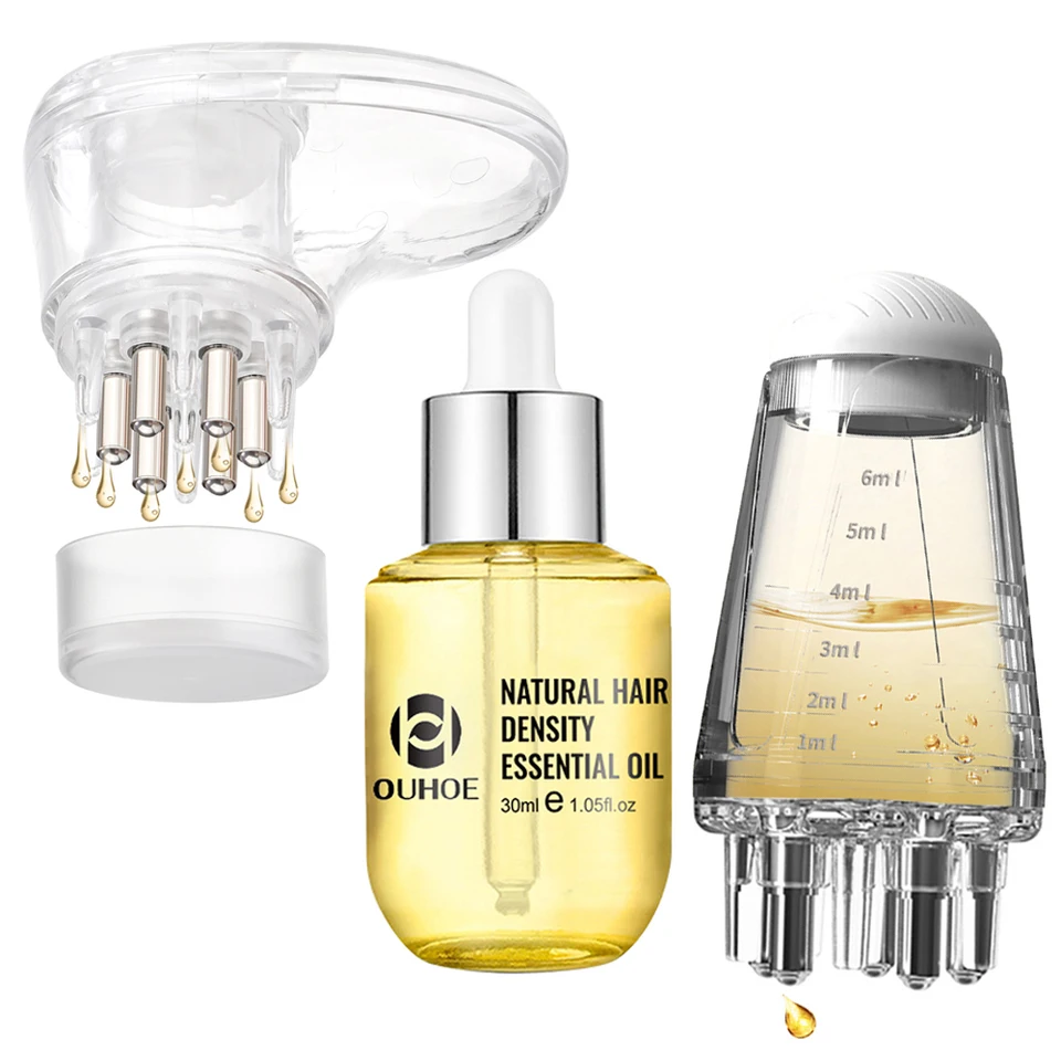 Skalp Applicator Kvapalina prenosná mini masáž hrebeň s 30 ml éterický olej kvapalina vedúca proti vypadávaniu vlasov na hlava