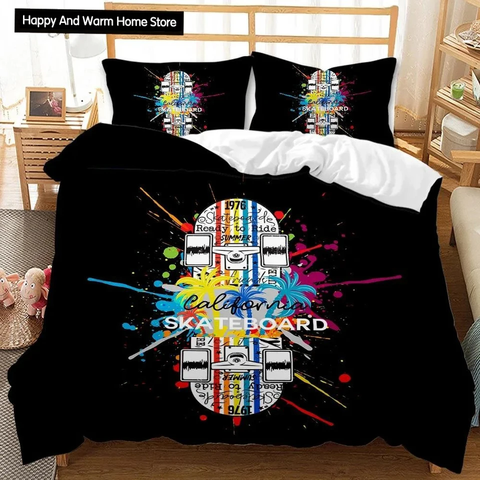 Skateboard Duvet Cover Set Skateboard Player Hip Hop Bedding Set Teens Street Hobby Sport Hippie King Veľkosť polyesterovej prikrývky