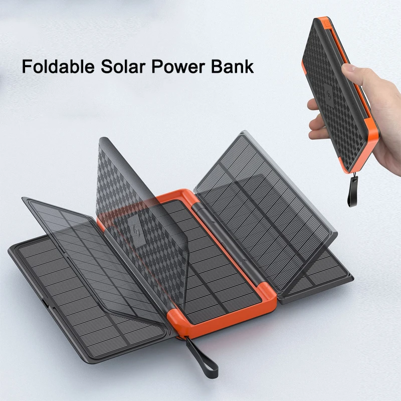 Skladacia banka solárnej energie 20000 mAh s 3 solárnymi panelmi Qi Wireless Charger PowerBank pre iPhone 14 Samsung Huawei Xiaomi chudobná