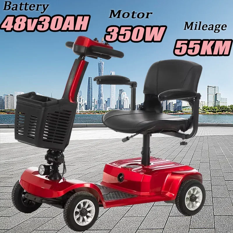 Skladacie 4 kolesá elektrický skúter Vonkajšie staršie cestovanie 4 kole Pohodlná mobilita Scooter s lakťkami a dochádzanie do koša
