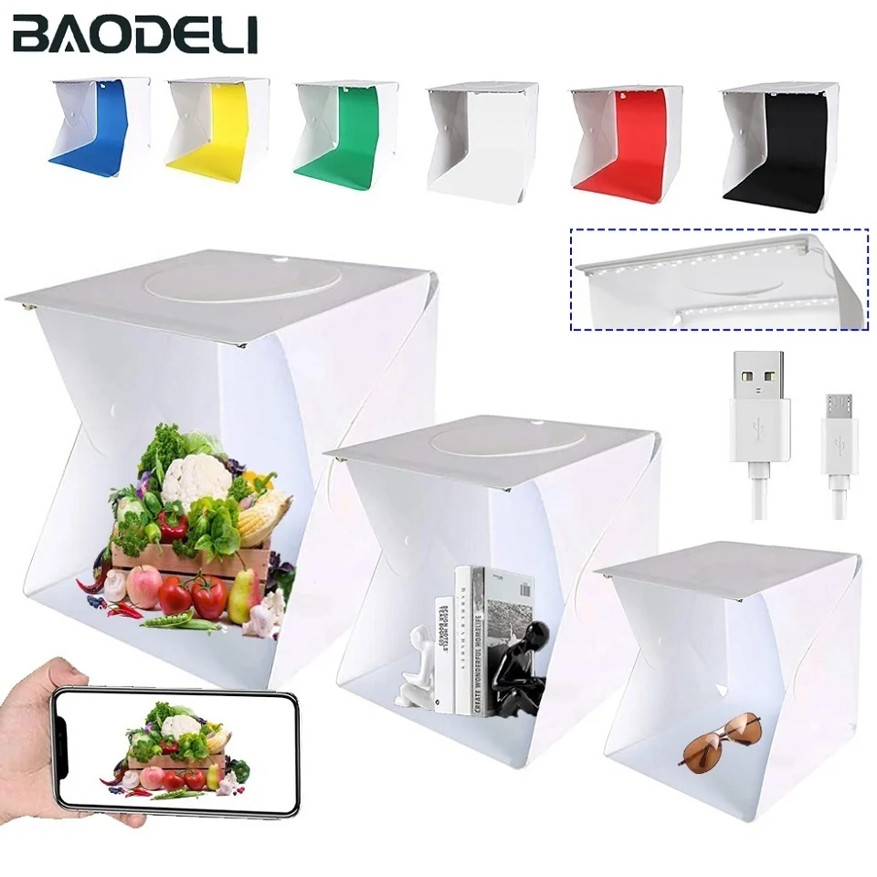 Skladací lightbox 20/30/40 cm prenosné fotografovanie Photographing Foto Studio stan LED softbox na pozadí sada USB Mini Light Box pre fotoaparát DSLR