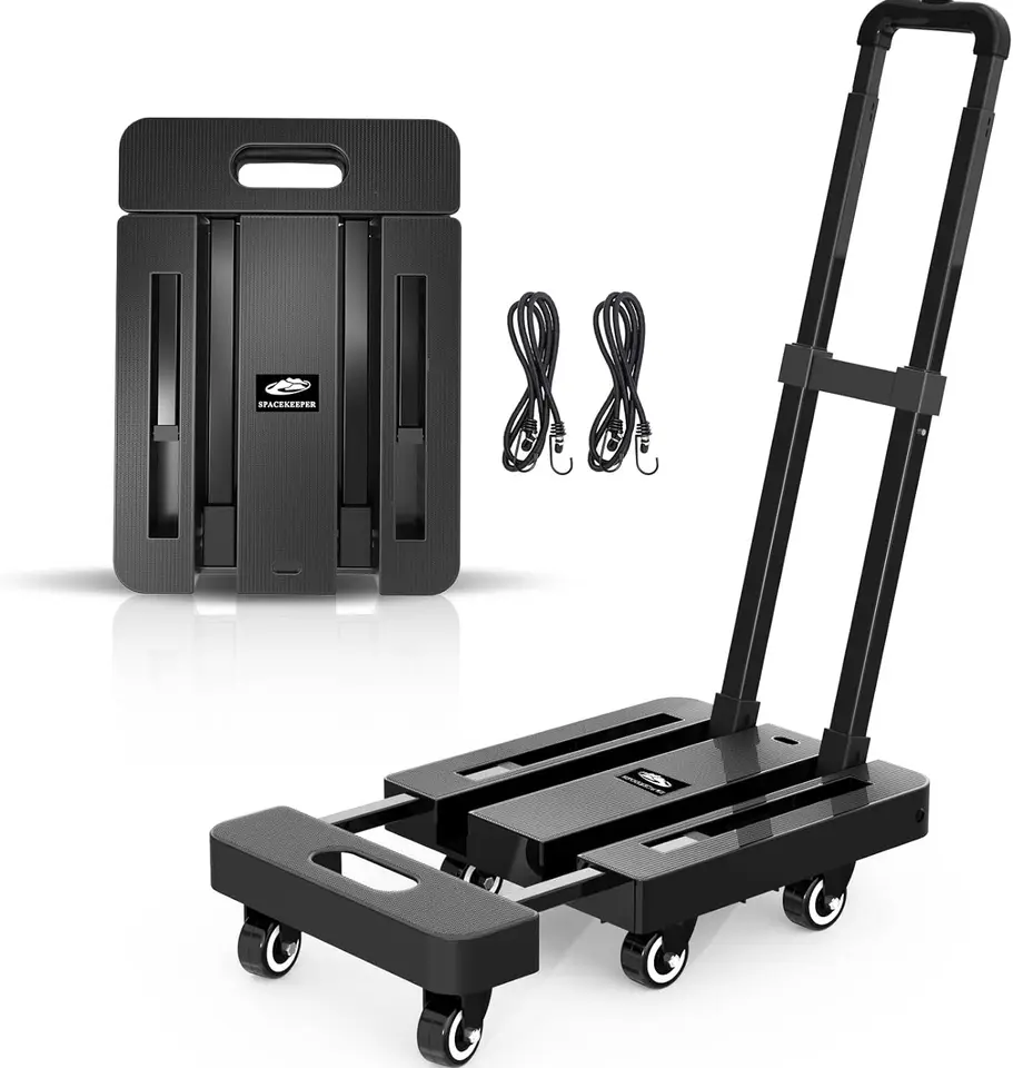 Skladací ručný nákladný automobil, 500 lb ťažkopádne batožinový vozík Dolly Platform Cart so 6 kolesami Office Použite čiernu farbu