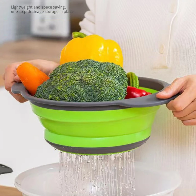Skladací silikónový vypúšťací kôš ovocie ovocné umývanie košík skladacie sitko Colder Colpsible Drainer Kitchen Storage Nástroj