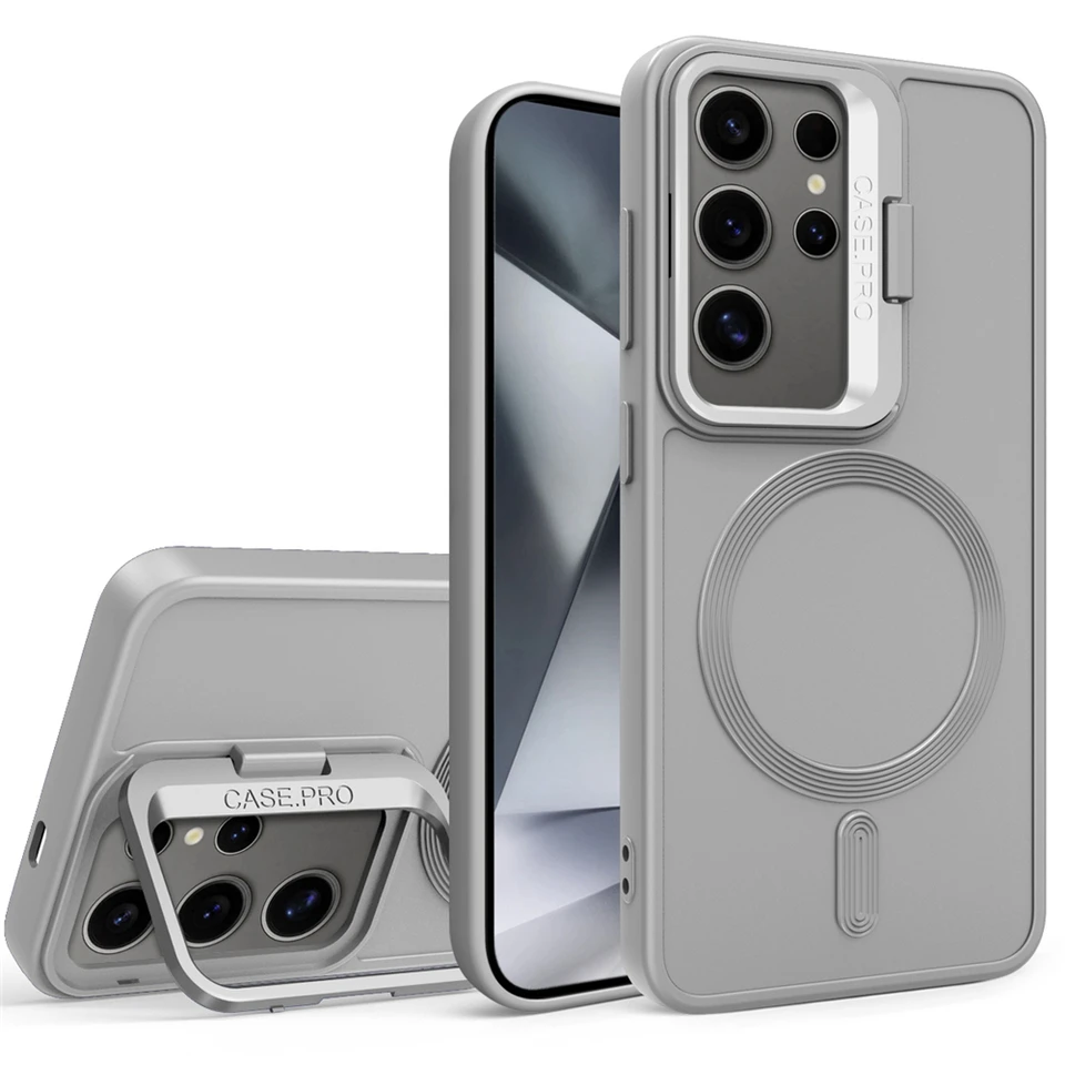 Skladací šošovkový stojan Mattný magnetický telefón pre Samsung Galaxy S24 Ultra S23 plus nárazový kryt bezdrôtového nabíjania