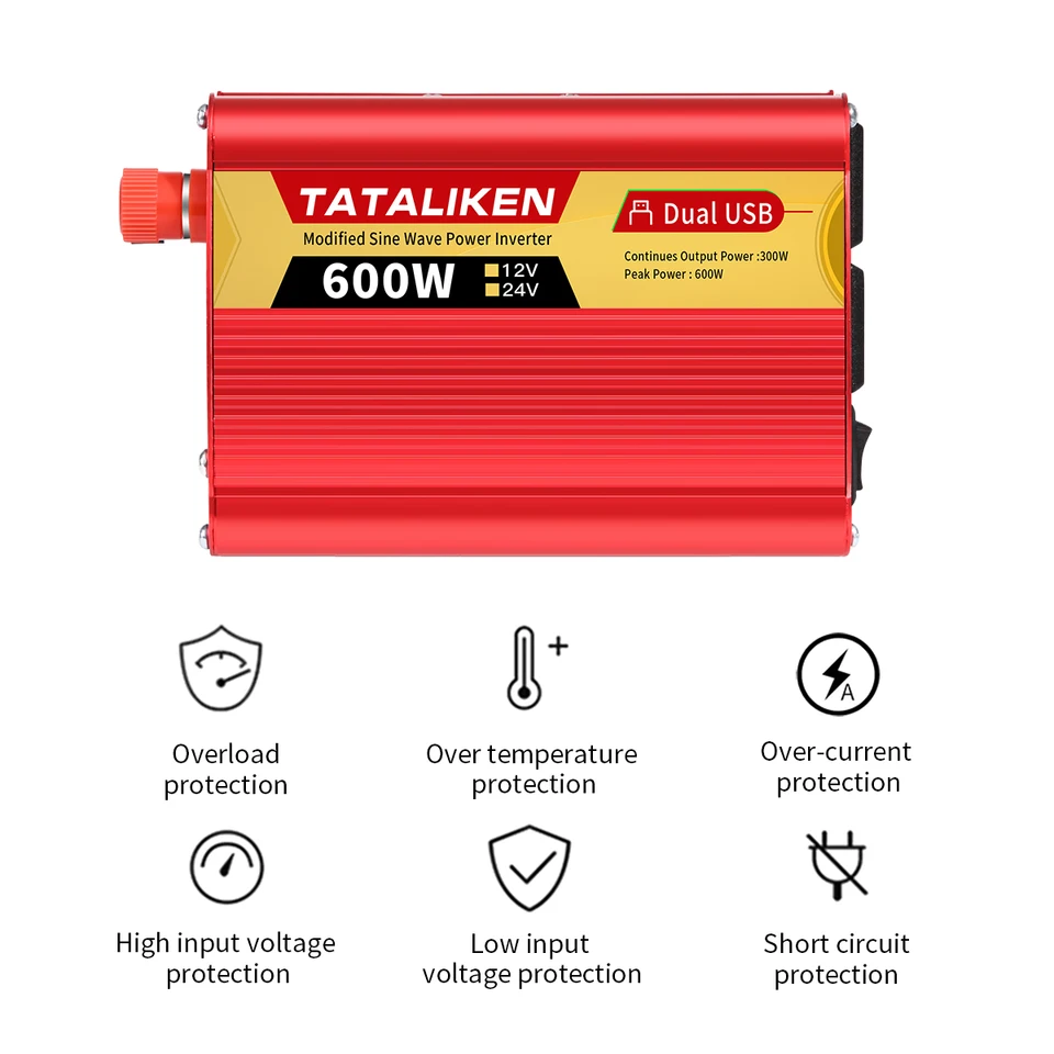 Skladanie Brazílií s výkonom invertora 600W/1500W/2000W/2500 W DC 12V/24V až AC 110V/220V Prenosné auto nabíjačku automobilu Automatické príslušenstvo