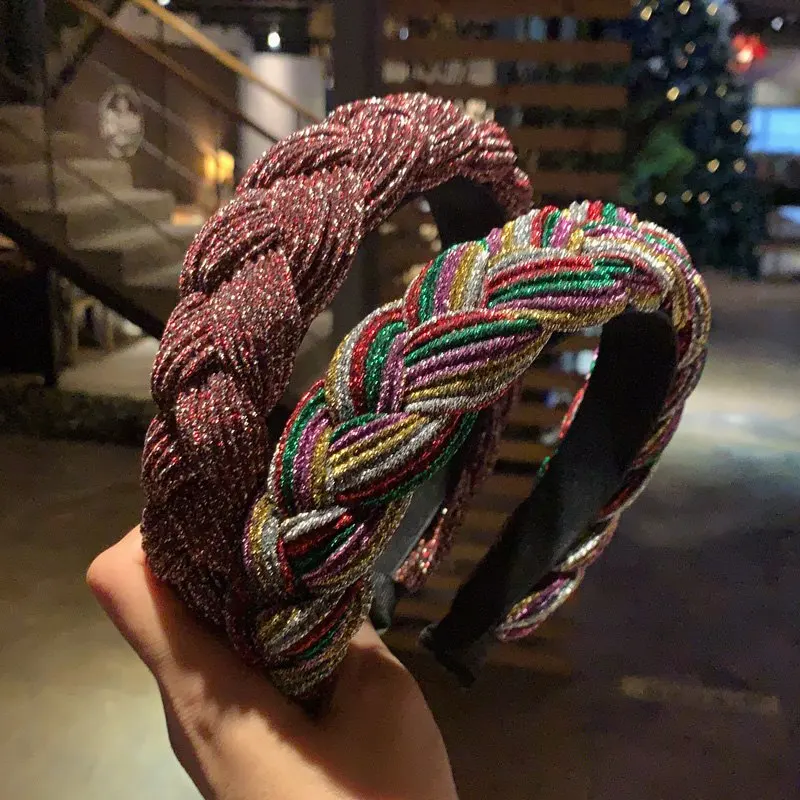 Skladaný nový módny twist Braid Dámske čelenky Hairband pre dospelých vyrábané ručne vyrábané vinobranie vlasové doplnky, ktoré nie sú klzné vlasové obruč