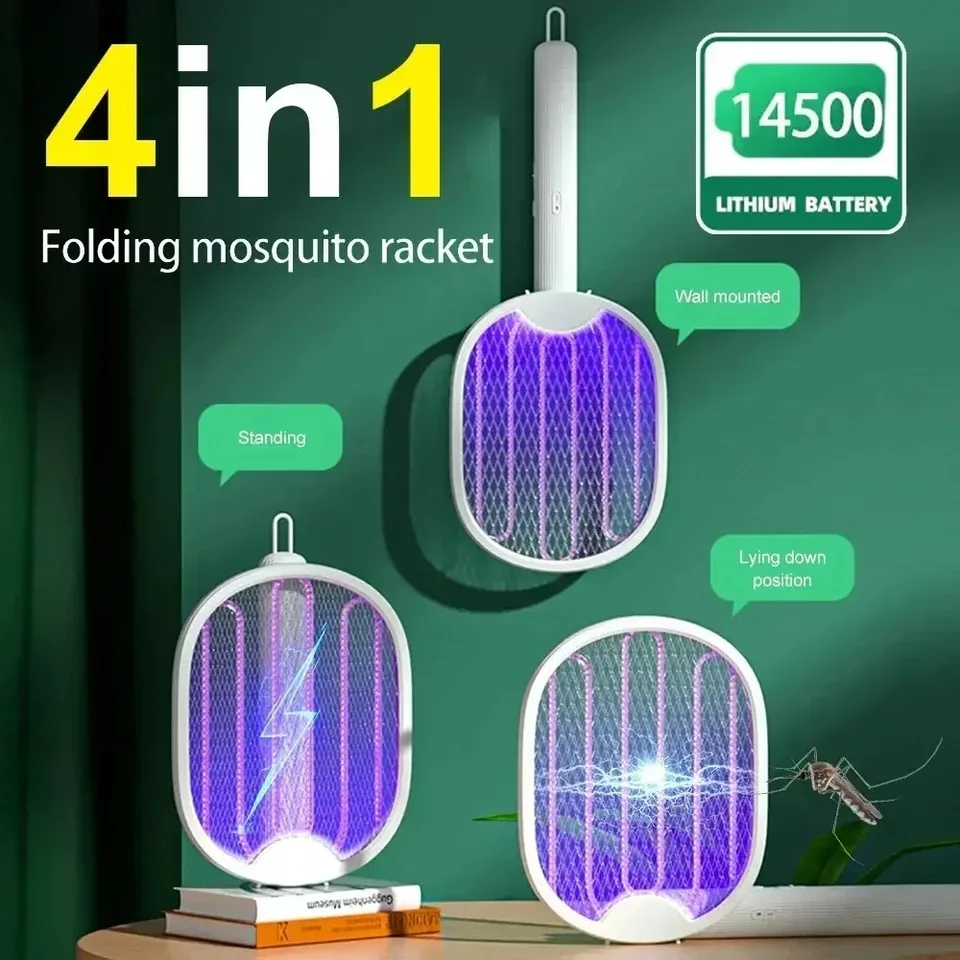 Skladateľný elektrický zabijak komárov vrah Fly Swatter Trap USB Nabíjateľné nabíjateľné rakety proti komárom Racket Hmyz s UV ľahkým chybou Zapper 3000V