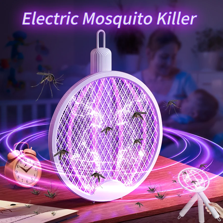Skladateľný elektrický zabijak proti komárom Swatter USB nabíjateľný elektrický domácnosť Killer Killer proti komárom s UV svetlom