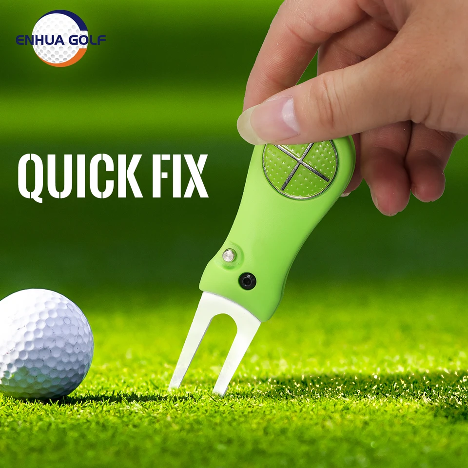 Skladateľný golfový divot opravárenský náradie prepínač výstražnej drážky Golf Pitchfork s golfovým značkou 7-11 cm