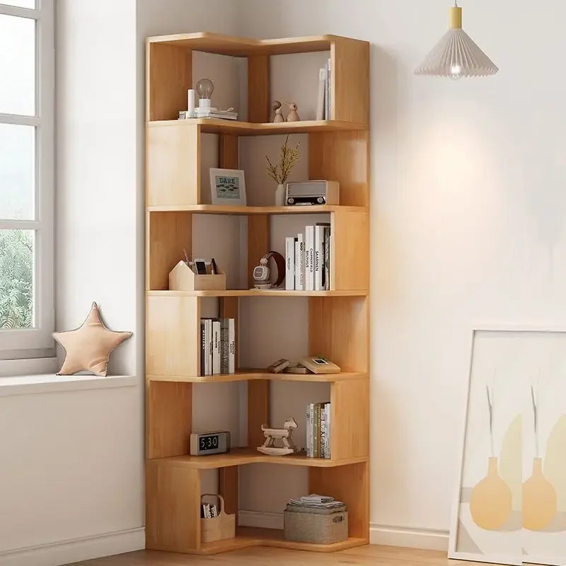 Skladovacia skrinka Solid Wood Roh s knižnicou Trojuholníková skrinka Rotačná knižnica 90 stupňov viacvrstvový skladovací stojan Stork