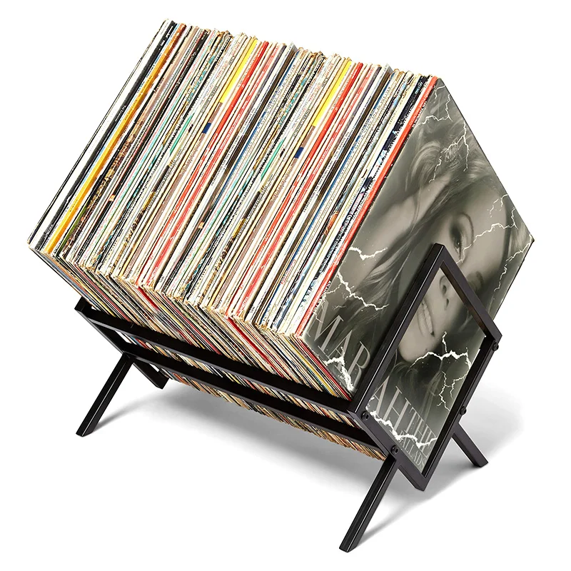 Skladovací stojan vinylového záznamu MATTE Čierny držiak vinylového záznamu 80 až 100 LP kapacita odolný kovový držiak s jedným stupňom