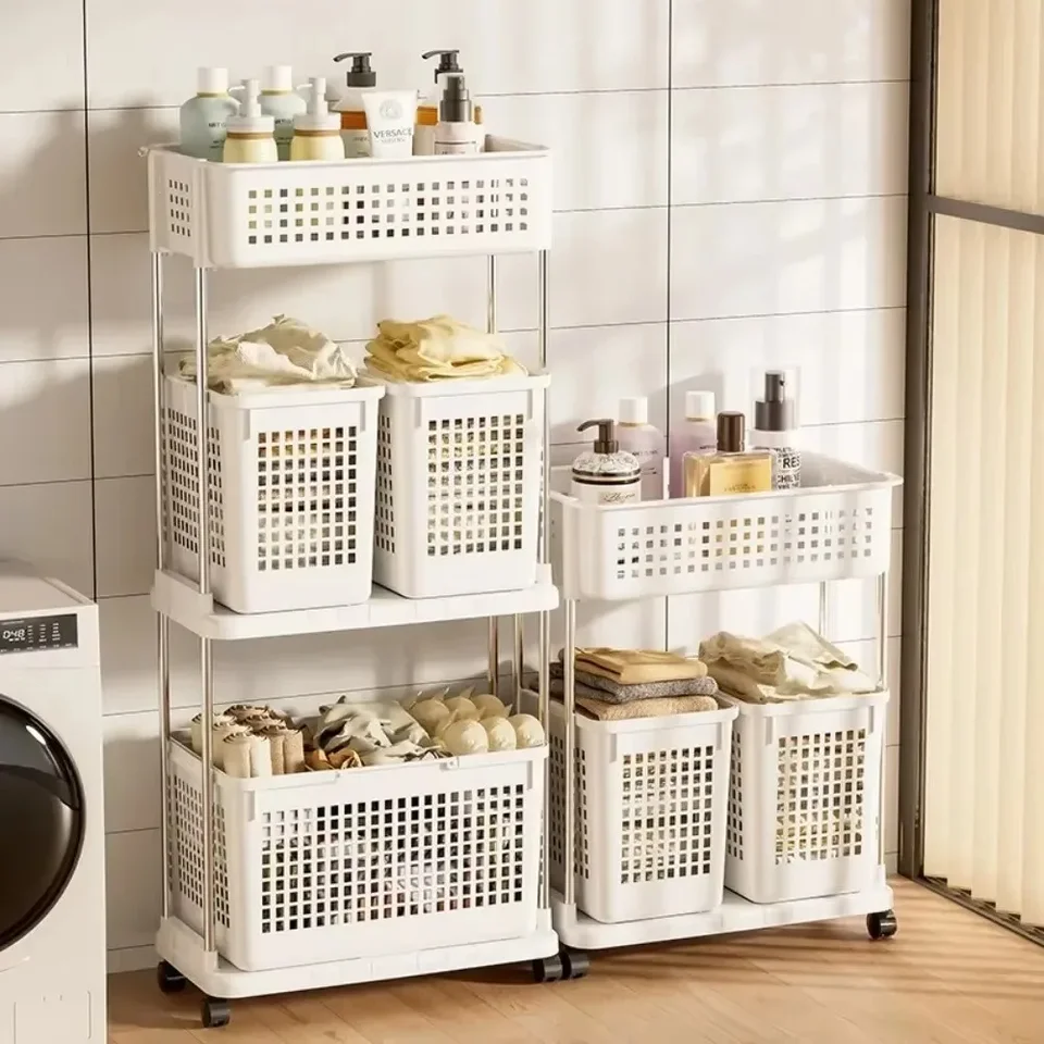 Skladovací vozík s práčovňou 2/3 Tier domácnosť Priedušná sieť vrstvená kúpeľňa Wash Hovno Hnuteľná ručná ručná ručná ručná ručná ručná ručná ručná ručná práčovňa Trolley