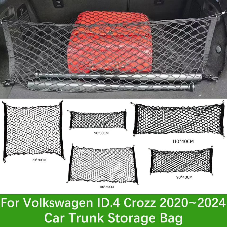 SKLADOVANIE TRUNKOVÝCH SKLADOV pre VW Volkswagen ID.4 CROZZ 2020 ~ 2024 NYLON Zadný kufre Organizátor Elastickú batožinu Čisté príslušenstvo automobilu 2023