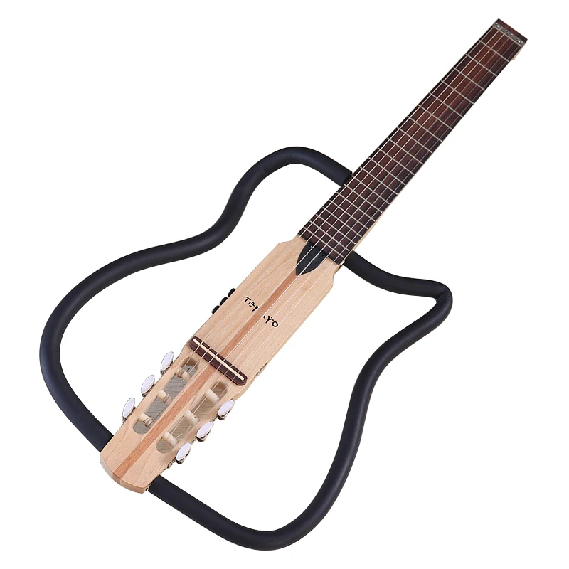 Skladové skladacie 6 struny bezhlaví klasická tichá gitara 34 palca plná kanadská javorová ticho cestovná gitara doprava a ľavá ruka