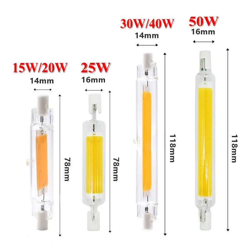 Sklenená trubica LED R7S 118 mm J118 78 mm J78 COB žiarovka AC 110V 220V 230V 240V Domovské domáce osvetlenie Vymeňte halogénovú lampu