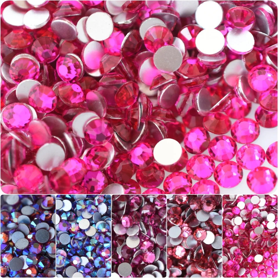 Sklenená červená 1440ks SS16 SS20 Rose Fuchsia Fushia Flachback kamhienky na nechty
