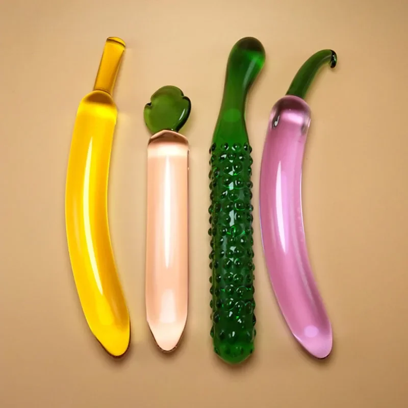 Sklenené dildo pre ženy masturbácia sexuálne hračky 4 štýly ovocie rastlinný umelý penis análny plug sex