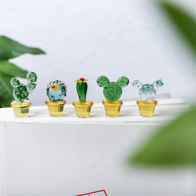 Sklenený kaktus ručne vyrobený murano figuríny ozdoby stolové remeslo zdobenie kreatívne farebné roztomilé miniatúrne rastliny pre domáci dekor