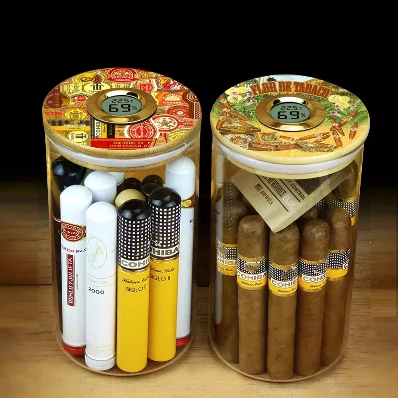 Sklenený nádoba na zvlhčovanie cigariet W/ Hygrometer a zvlhčovač Cestovná cigaretová skrinka Prispôsobte si 12-15ks