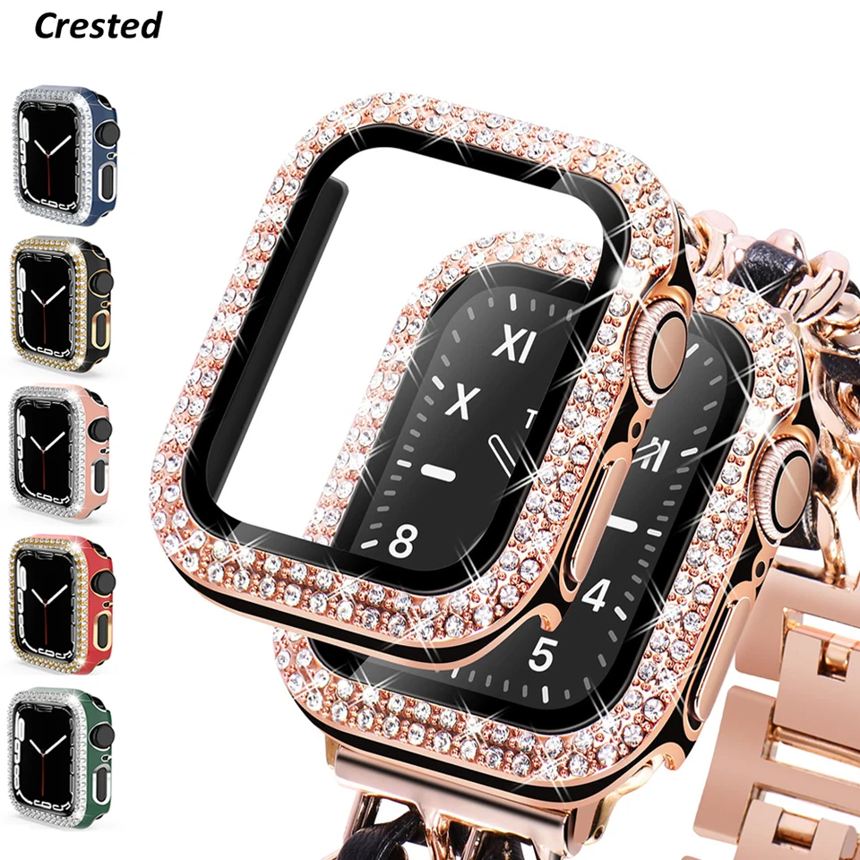 Sklo+kryt pre Apple Watch Series 9 SE 8 7 6 5 4 Diamond Diamond+Chránič obrazovky IWATCH 44 mm 44 mm 41 mm 41 mm 38 mm 42 mm