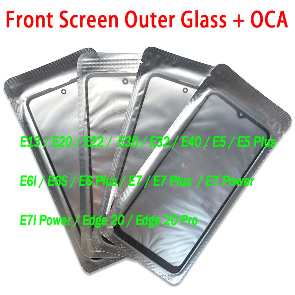 Sklo + OCA LCD predná vonkajšia šošovka pre Moto E13 E20 E22 E30 E32 E40 E6I E6S E7 E6 E5 Plus E7I EROW EDGE 20 PRO TOONT ​​SCREN PANEL