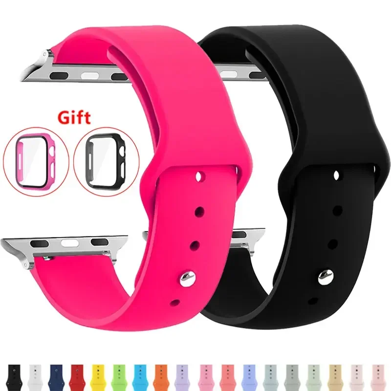 Sklo+puzdro+pásmo pre pásy Apple Watch 44 mm 40 mm 45 mm 41 mm 38 mm 42 mm Silikónový športový náramok Iwatch Series 8 9 7 6 5 4 3 SE remienok