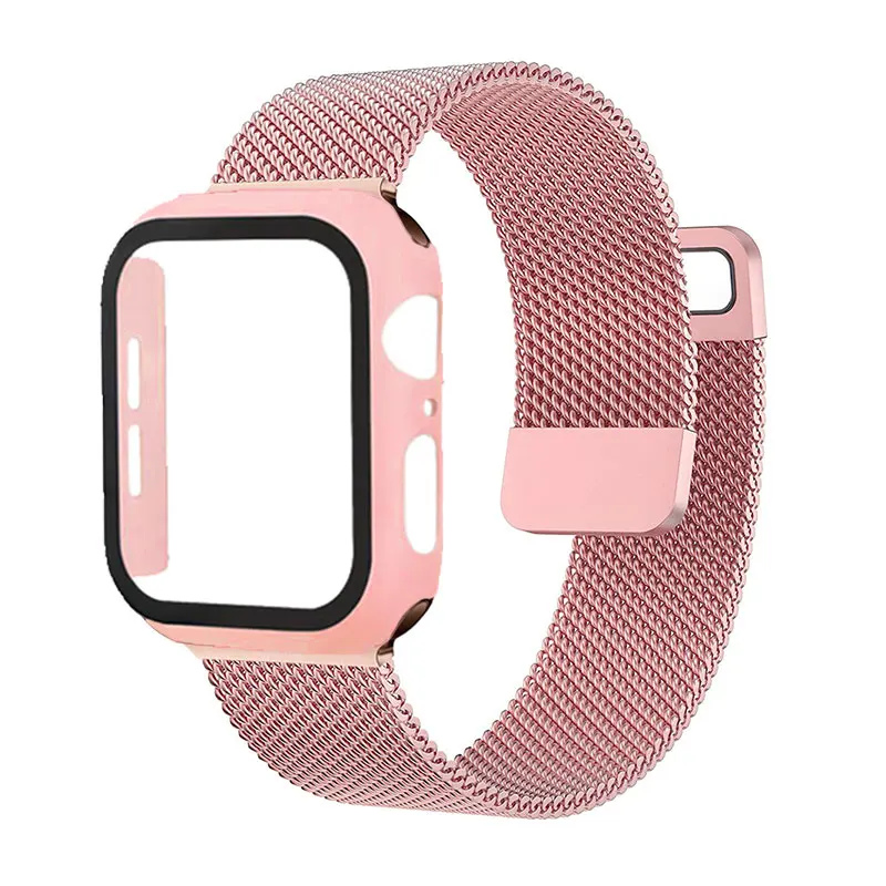 Sklo+puzdro+remienok pre Apple Watch Band 45 mm 41 mm 40 mm 42 mm 44 mm Screen Screen Protector Magnetic Loop Iwatch 5 4 3 6 SE 7 8