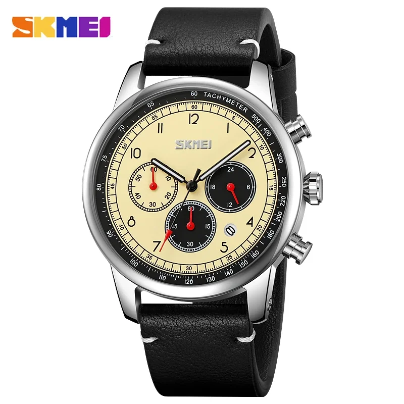 Skmei 9318 nepremokavý dátum týždenne náramkové hodinky Quartz Watch for Men Casual Origins Leather Stopwwatch Hodiny Muž Reloj Hombre 9312