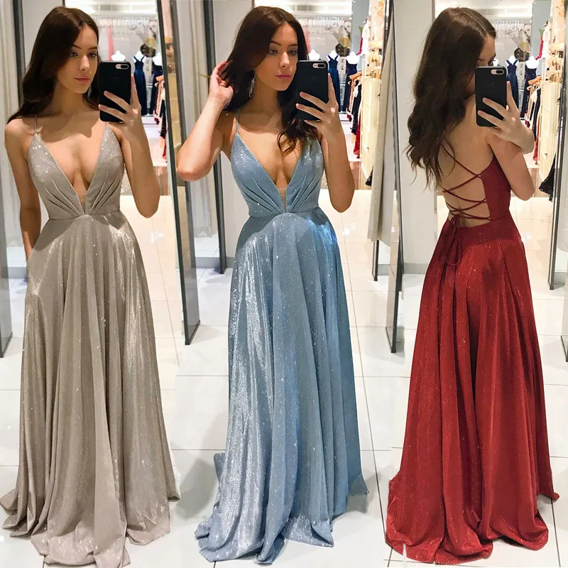 SKMY 2025 Jarné leto Nové dámske oblečenie špagety šnurovanie šnurovanie backless šaty elegantné večerné večierky Slim Fit dlhé šaty