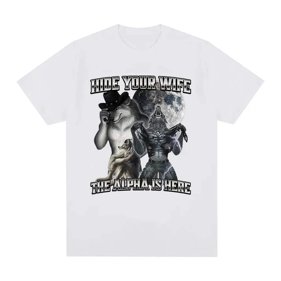 Skryť svoju ženu Alpha je tu vlk doslova ja vtipné meme emo tričko Dámske oblečenie harajuku retro nadmerné tričko