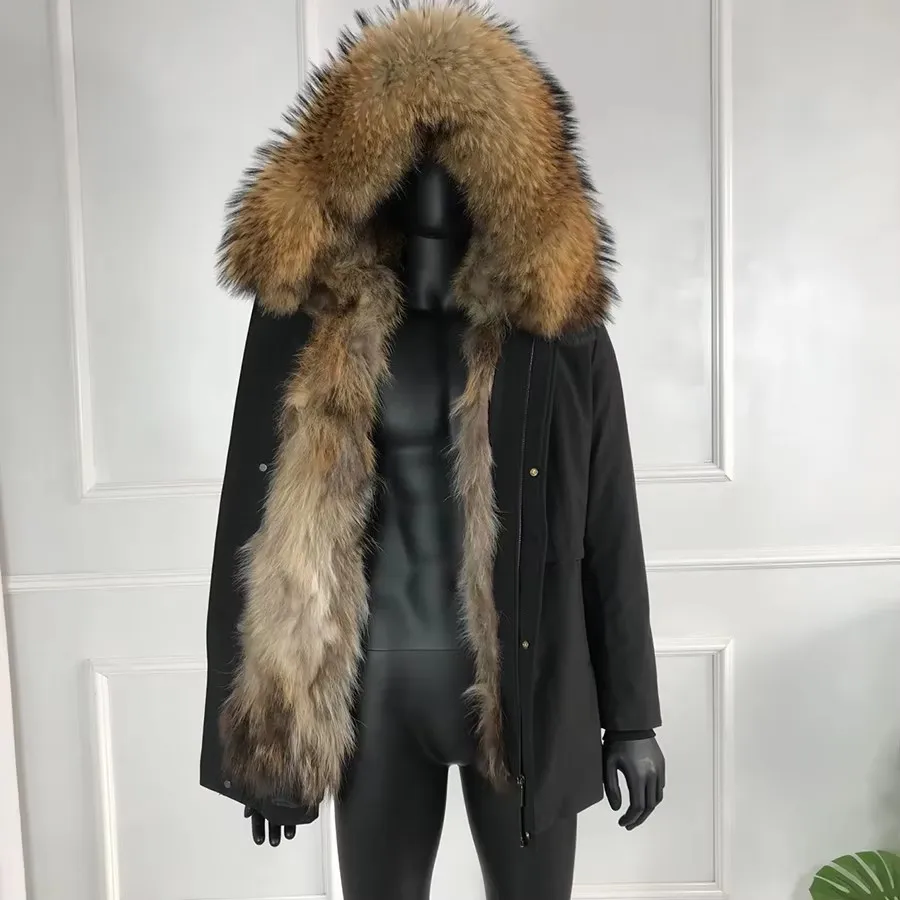 Skutočná mývala kožušina Men Real Fur Parkas s kapucňou teplé zimné pánske parka prírodné líšky kožušina veľký golier