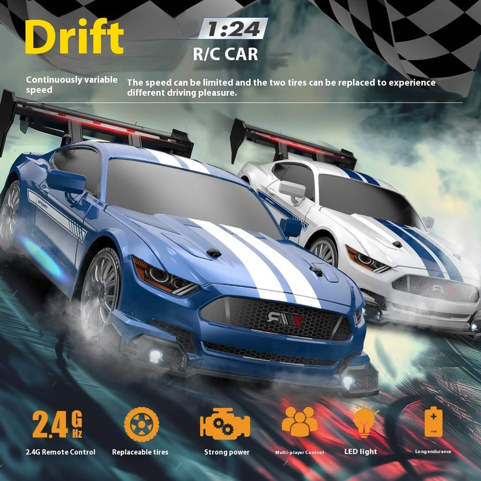 Skutočná skúsenosť s diaľkovým ovládaním vozidla pre dospelých RC Diaľkové ovládanie Štyri kolies vysokorýchlostného pohonu Mustang Professional Drifting Racing Special