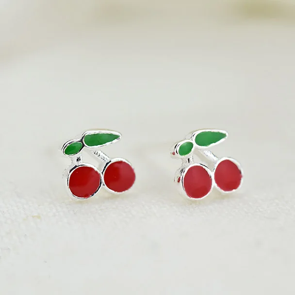 Skutočné 100% 925 Sterling Silver Cherry Stud Cuces for Women Girls Fashion Sterling-Silver-Jewelry Brincos Brinco
