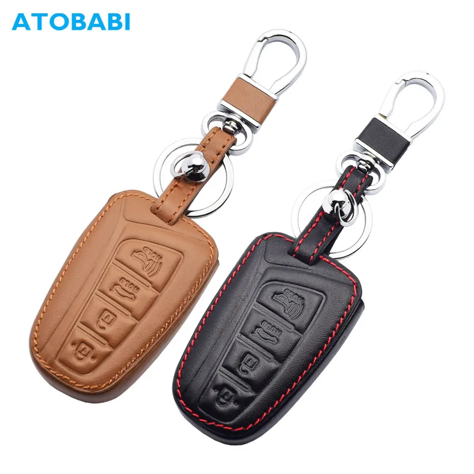 Skutočné kožené auto kľúčové puzdro Smart Remote FOBS Protector Cover pre Hyundai Azera Equus Genesis Sedan Grand Santa Fe Sport 2015 2016