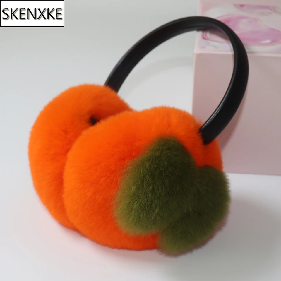 Skutočné kožušinové uši zimné ženy Warm Natural Rex Rabbit kožušina Earmuff Lady Fasht Fluffy Pompoms Originálny rex králičie kožušina gelap