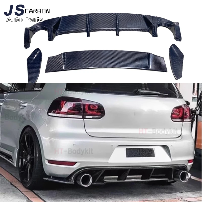 Skutočné rozptyľovacie nárazníky zadného nárazníka z uhlíkového vlákna Štýl automobilu pre pery pre VW Golf 6 VI MK6 GTI 2009-2013 BUMPER Double Difuser