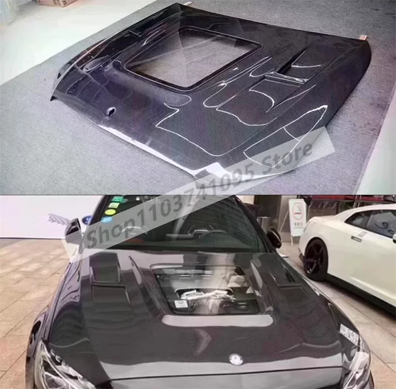 Skutočné uhlíkové vlákno Transparentné predné nárazníky na kapucňu kapotu kapotu pre vetrací kryt pre Mercedes-Benz W213 W238 C238 E300 E63 2016-2023