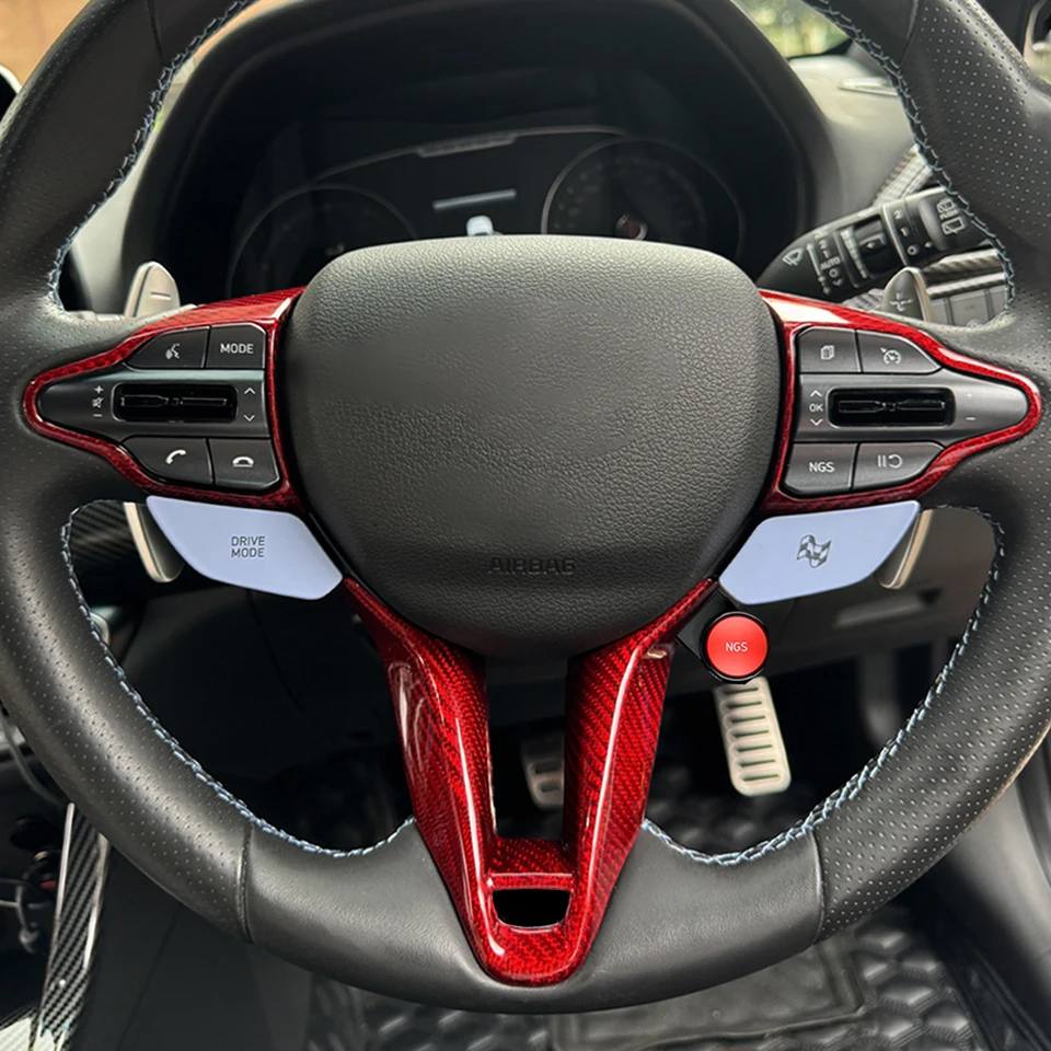 Skutočné uhlíkové vlákno Čierne červené volanty Button Rámový kryt brady pre Hyundai Elantra n 2021-2023 Interiérové ​​príslušenstvo