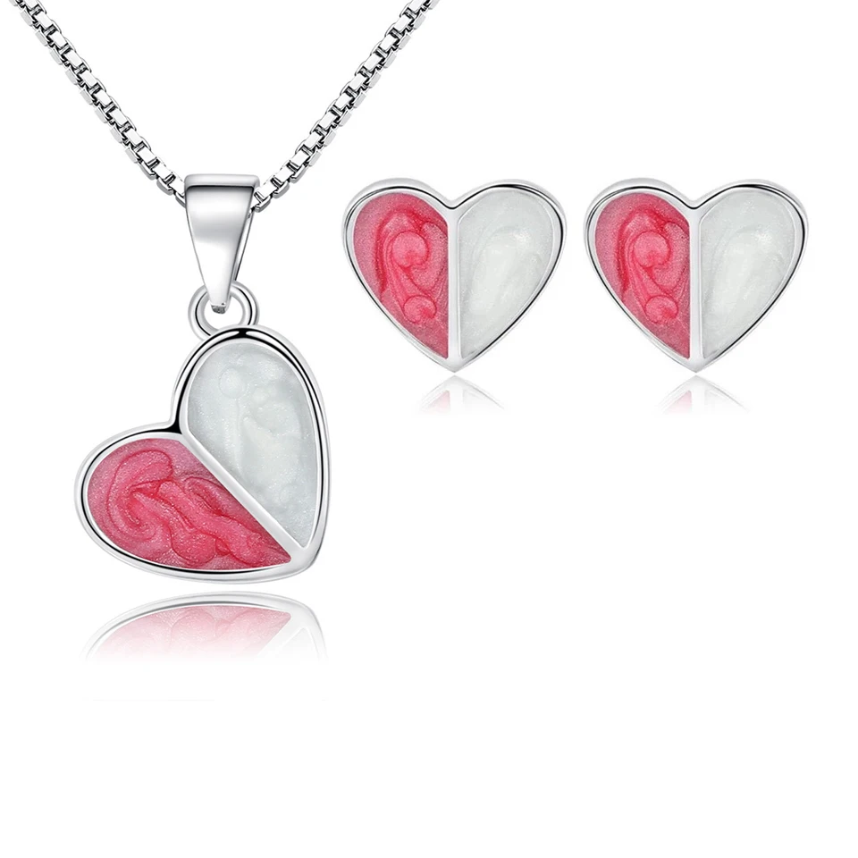 Skutočné čisté 925 strieborné náušnice náhrdelníkových šperkov pre milenec priateľka Valentines narodeniny darček Romantický tvar srdca